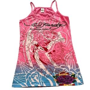 Ed Hardy Y2K Large vintage pink tank top graphic design tattoo streetwear 2000s